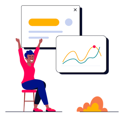 Illustration - happy woman and data graph